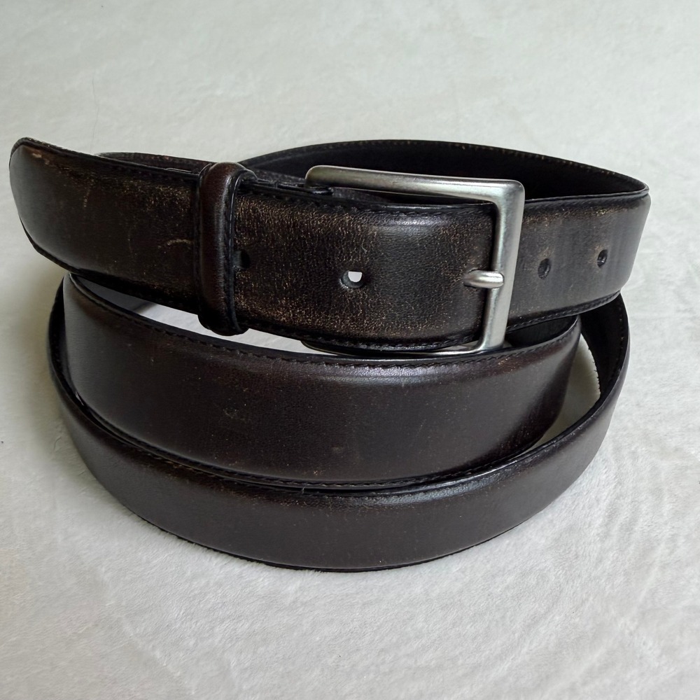 Polo Ralph Lauren Leather Belt Mens 58 Dark Brown Silver Buckle Classic‎ Casual